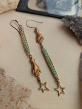 Load image into Gallery viewer, Chalcedony and Brass Hand Earrings
