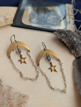 Load image into Gallery viewer, Midnight Starlight Moon and Star Earrings