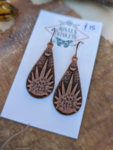 Antiqued Copper Plated Earrings - Sunburst