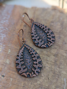 Antiqued Copper Plated Earrings - Fern Teardrops