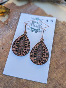 Antiqued Copper Plated Earrings - Fern Teardrops