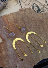 Load image into Gallery viewer, Amethyst Moon and Star Earrings