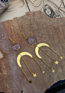 Amethyst Moon and Star Earrings