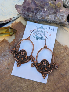 Antiqued Copper Plated Earrings - Scrolls and Dots