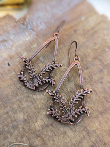 Antiqued Copper Plated Earrings - Fern Fronds