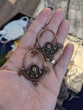 Load image into Gallery viewer, Antiqued Copper Plated Earrings - Scrolls and Dots
