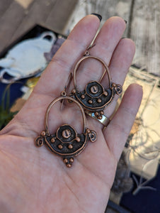Antiqued Copper Plated Earrings - Scrolls and Dots