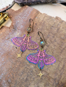 Rainbow Iridescent Rhinestone Moth Earrings 2