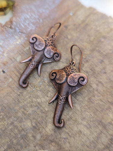 Antiqued Copper Plated Earrings - Elephants
