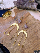 Load image into Gallery viewer, Amethyst Moon and Star Earrings