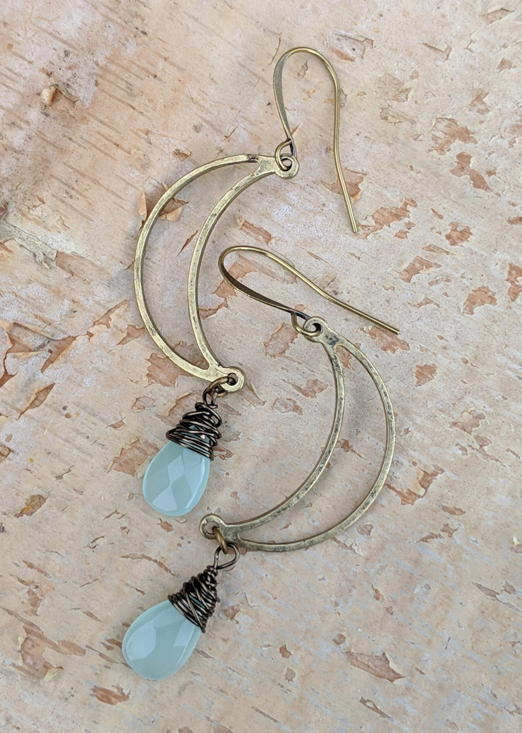 Open Moon Earrings with Chalcedony Gemstone Briolettes - Minxes' Trinkets