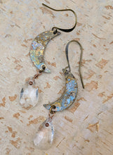 Load image into Gallery viewer, Petite Moon Earrings with Faceted Clear Briolettes - Minxes&#39; Trinkets