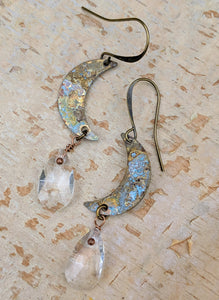 Petite Moon Earrings with Faceted Clear Briolettes - Minxes' Trinkets