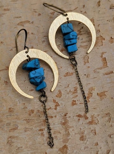 Crescent Moon Earrings with Turquoise - Minxes' Trinkets