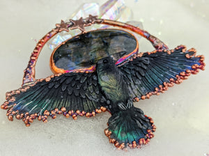 Electroformed Soaring Raven with Labradorite Necklace - Minxes' Trinkets
