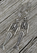 Load image into Gallery viewer, Skeleton Mermaid Earrings with Herkimer Diamonds - Minxes&#39; Trinkets
