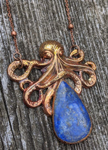Load image into Gallery viewer, Lapis Lazuli Octopus Copper Electroformed Necklace - Minxes&#39; Trinkets