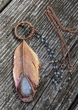 Load image into Gallery viewer, Real Copper Electroformed Feather - Grey Moonstone - Minxes&#39; Trinkets