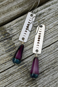 Moon Phase Earrings - Faceted Violet Moon - Minxes' Trinkets