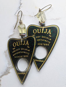 Ouija Planchette Earrings - citrine and rhinestones - Minxes' Trinkets