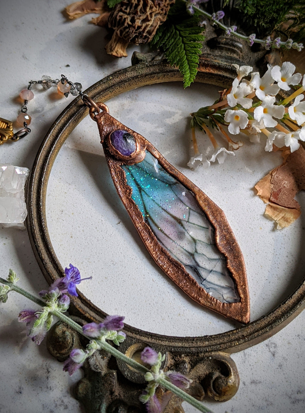 Relic Fairy Wing Rosary Necklace - Resin and Copper Electroformed 3