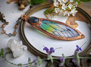 Relic Fairy Wing Rosary Necklace - Resin and Copper Electroformed 14