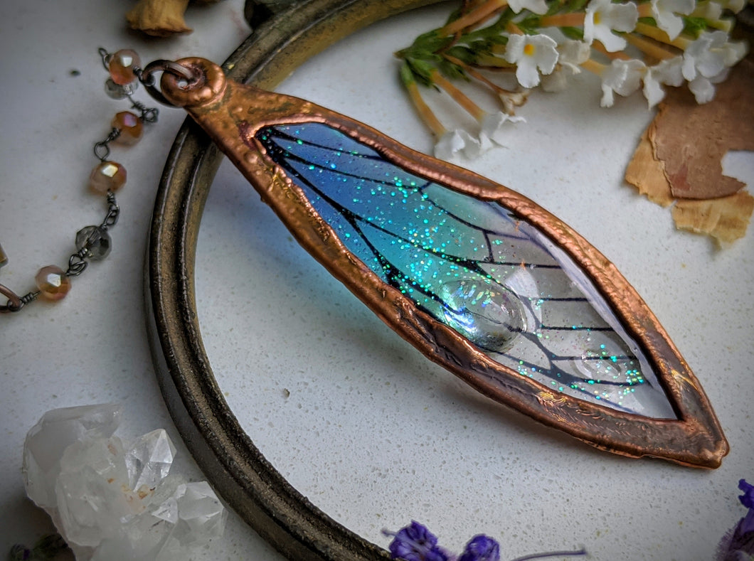 Relic Fairy Wing Rosary Necklace - Resin and Copper Electroformed 15