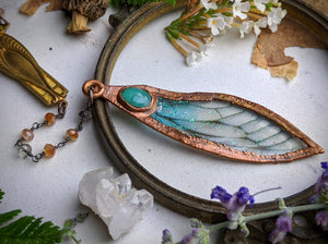 Relic Fairy Wing Rosary Necklace - Resin and Copper Electroformed 16