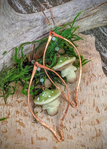 Green Amanita Mushroom & Copper Earrings - #5