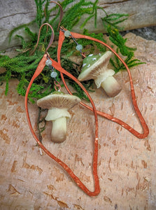 Green Amanita Mushroom & Copper Earrings - #6
