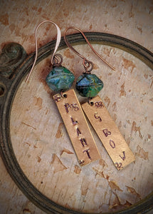 Hand Stamped Earrings - Plant & Grow