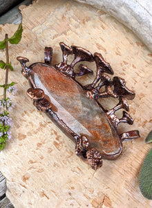 Sunstone Encrusted with Mushrooms Copper Electroformed Statement Necklace