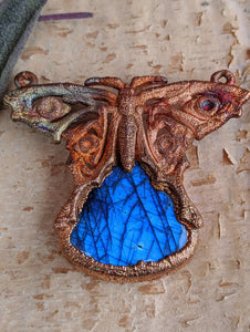 Labradorite Blue Morpho Butterfly - Copper Electroformed Necklace