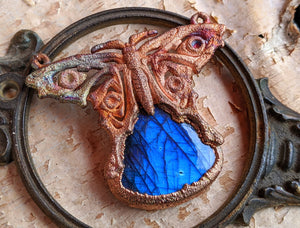 Labradorite Blue Morpho Butterfly - Copper Electroformed Necklace
