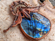 Load image into Gallery viewer, Gigantic Labradorite with Art Nouveau Moth / Scarab - Copper Electroformed Statement Necklace