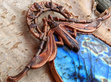 Load image into Gallery viewer, Gigantic Labradorite with Art Nouveau Moth / Scarab - Copper Electroformed Statement Necklace