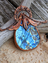 Load image into Gallery viewer, Gigantic Labradorite with Art Nouveau Moth / Scarab - Copper Electroformed Statement Necklace