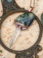 Load image into Gallery viewer, Moss Agate and Quartz Mushroom Electroformed Necklace