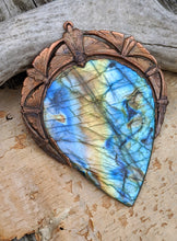 Load image into Gallery viewer, Gigantic Labradorite with Art Nouveau Moths / Scarabs - Copper Electroformed Statement Necklace
