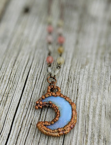 Electroformed Opalite Moon Necklace with Tourmaline - Minxes' Trinkets