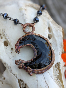 Electroformed Obsidian Moon Necklace - Minxes' Trinkets