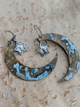 Load image into Gallery viewer, Verdigris Moon and Silver Star Earrings - Minxes&#39; Trinkets