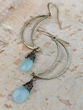 Load image into Gallery viewer, Open Moon Earrings with Chalcedony Gemstone Briolettes - Minxes&#39; Trinkets