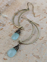 Load image into Gallery viewer, Open Moon Earrings with Chalcedony Gemstone Briolettes - Minxes&#39; Trinkets