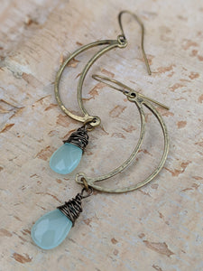 Open Moon Earrings with Chalcedony Gemstone Briolettes - Minxes' Trinkets