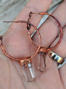 Electroformed Rutilated Quartz Hoop Earrings - Minxes' Trinkets