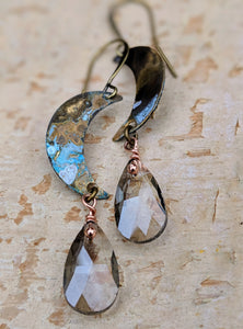 Petite Moon Earrings with Faceted Smokey Briolettes - Minxes' Trinkets