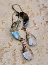 Load image into Gallery viewer, Petite Moon Earrings with Faceted Smokey Briolettes - Minxes&#39; Trinkets