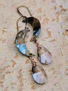 Petite Moon Earrings with Faceted Smokey Briolettes - Minxes' Trinkets
