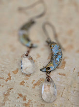 Load image into Gallery viewer, Petite Moon Earrings with Faceted Clear Briolettes - Minxes&#39; Trinkets